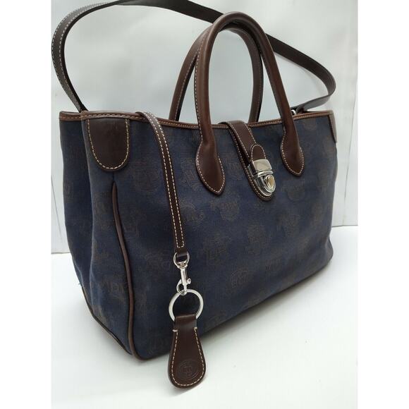 Dooney & Bourke Midnight Blue Canvas Leather Trim Top Handle Satchel Bag - Picture 2 of 12